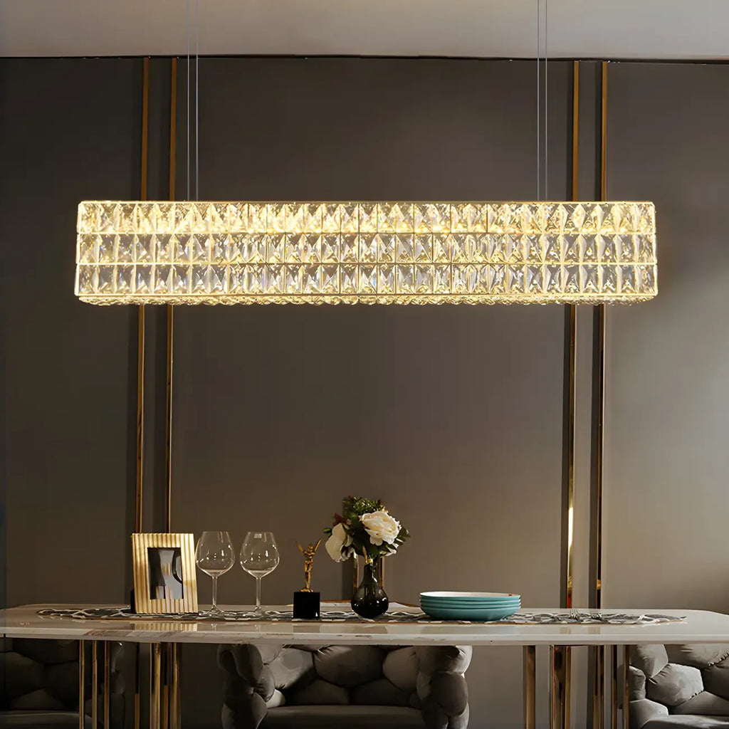 Luminaire îlot rectangulaire moderne en acier cristal