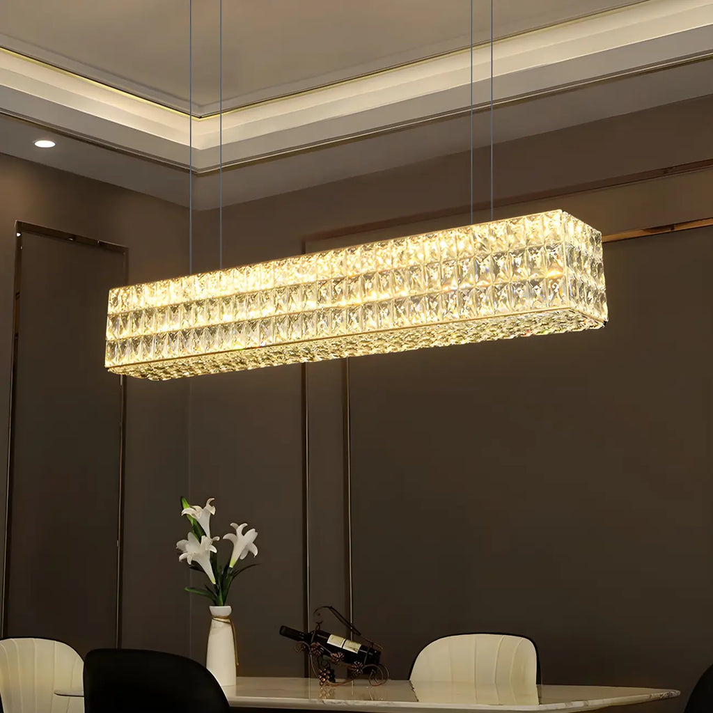 Luminaire îlot rectangulaire moderne en acier cristal