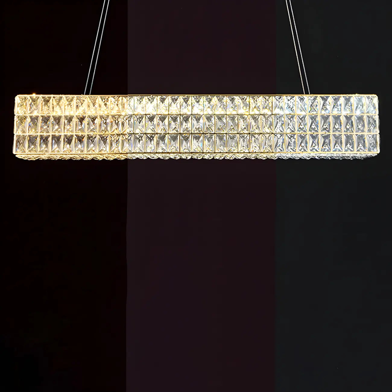 Luminaire îlot rectangulaire moderne en acier cristal