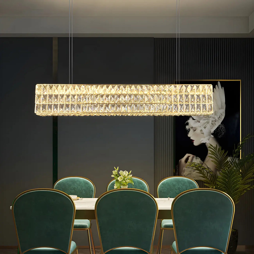 Luminaire îlot rectangulaire moderne en acier cristal