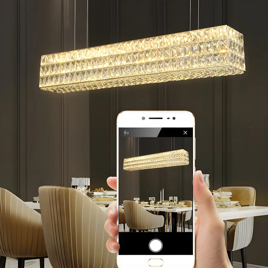 Luminaire îlot rectangulaire moderne en acier cristal