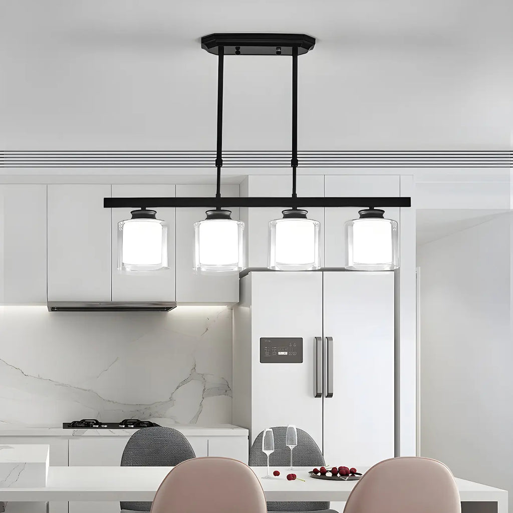 Suspension cylindrique moderne en verre pour îlot de cuisine