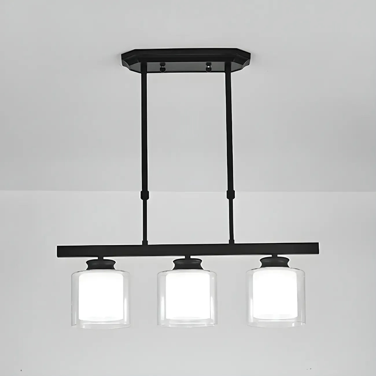 Suspension cylindrique moderne en verre pour îlot de cuisine