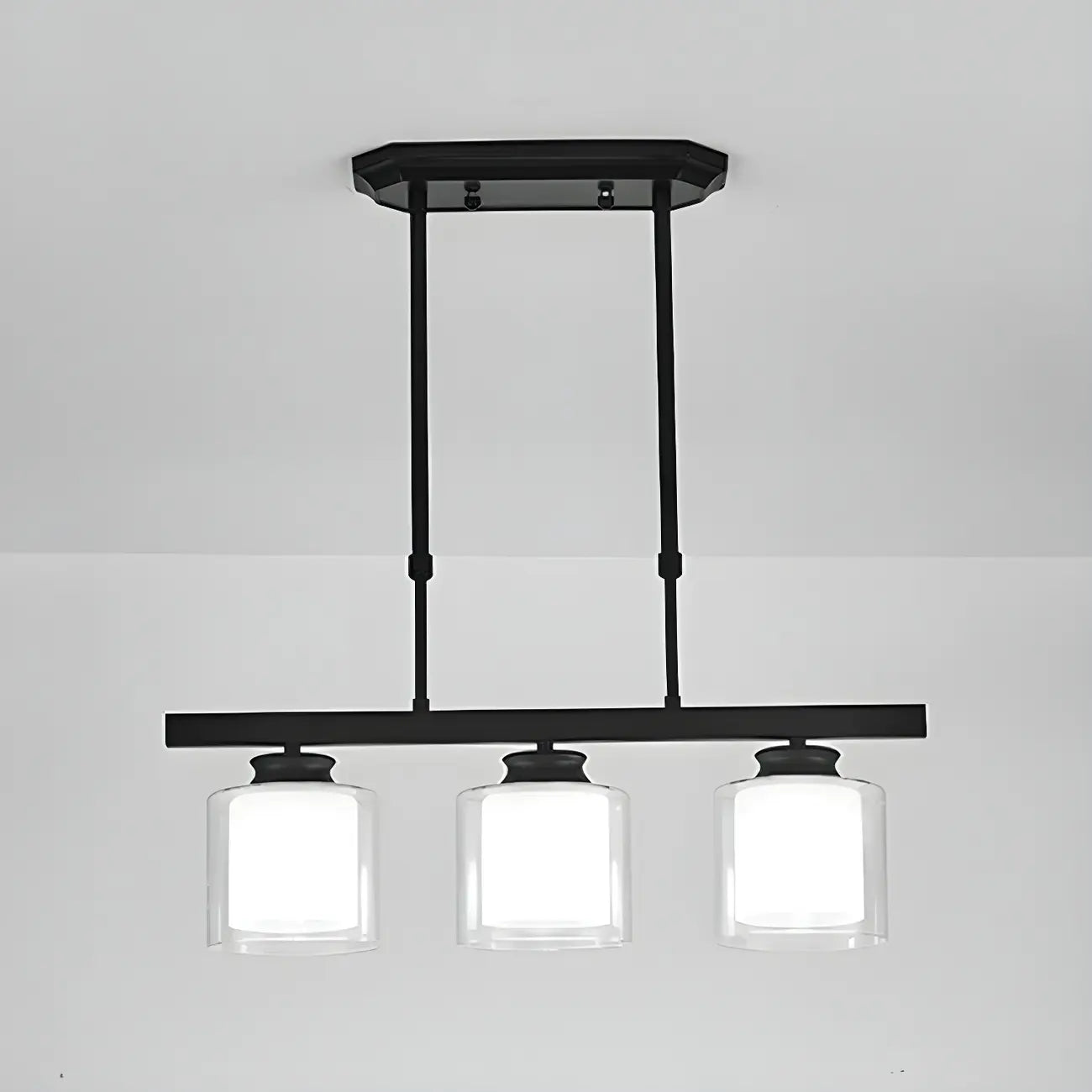 Suspension cylindrique moderne en verre pour îlot de cuisine