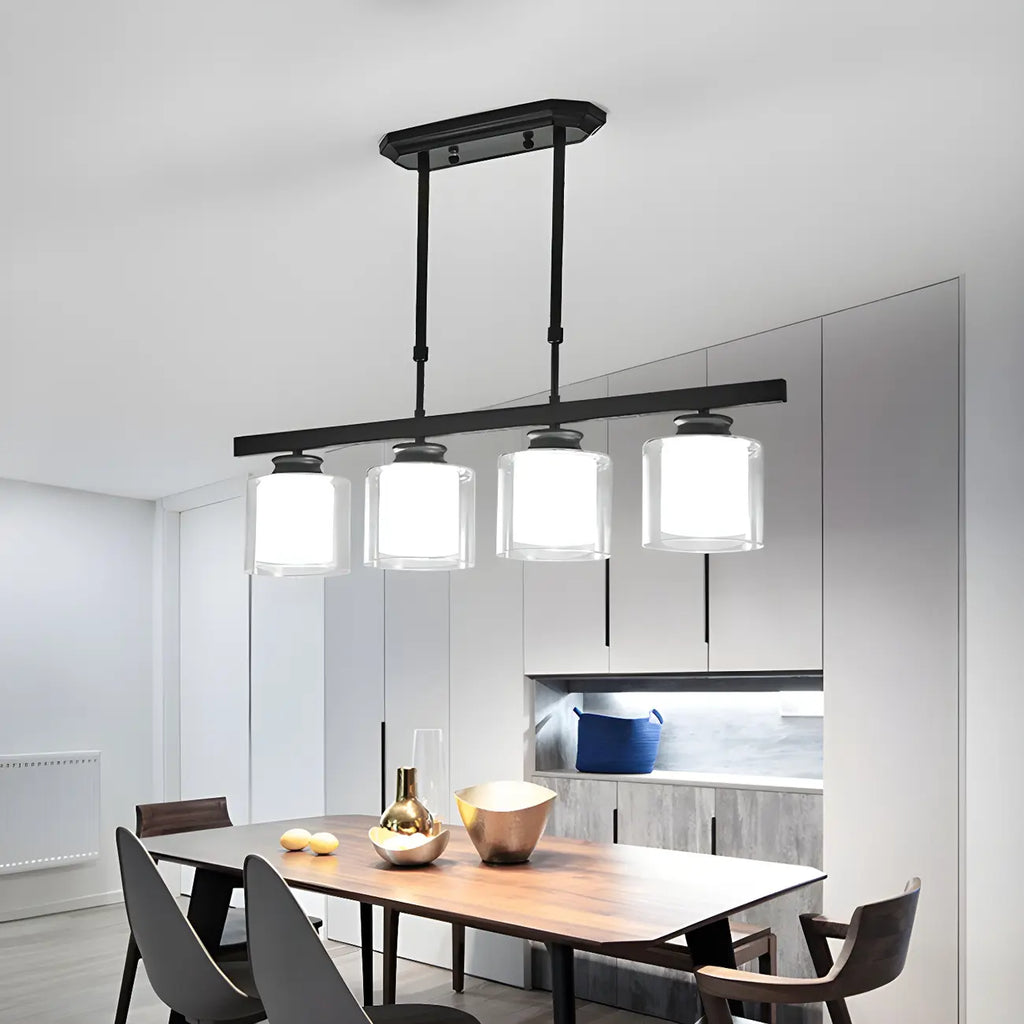 Suspension cylindrique moderne en verre pour îlot de cuisine