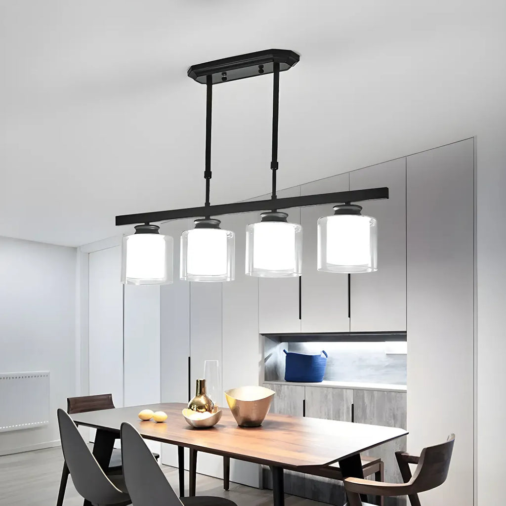 Suspension cylindrique moderne en verre pour îlot de cuisine