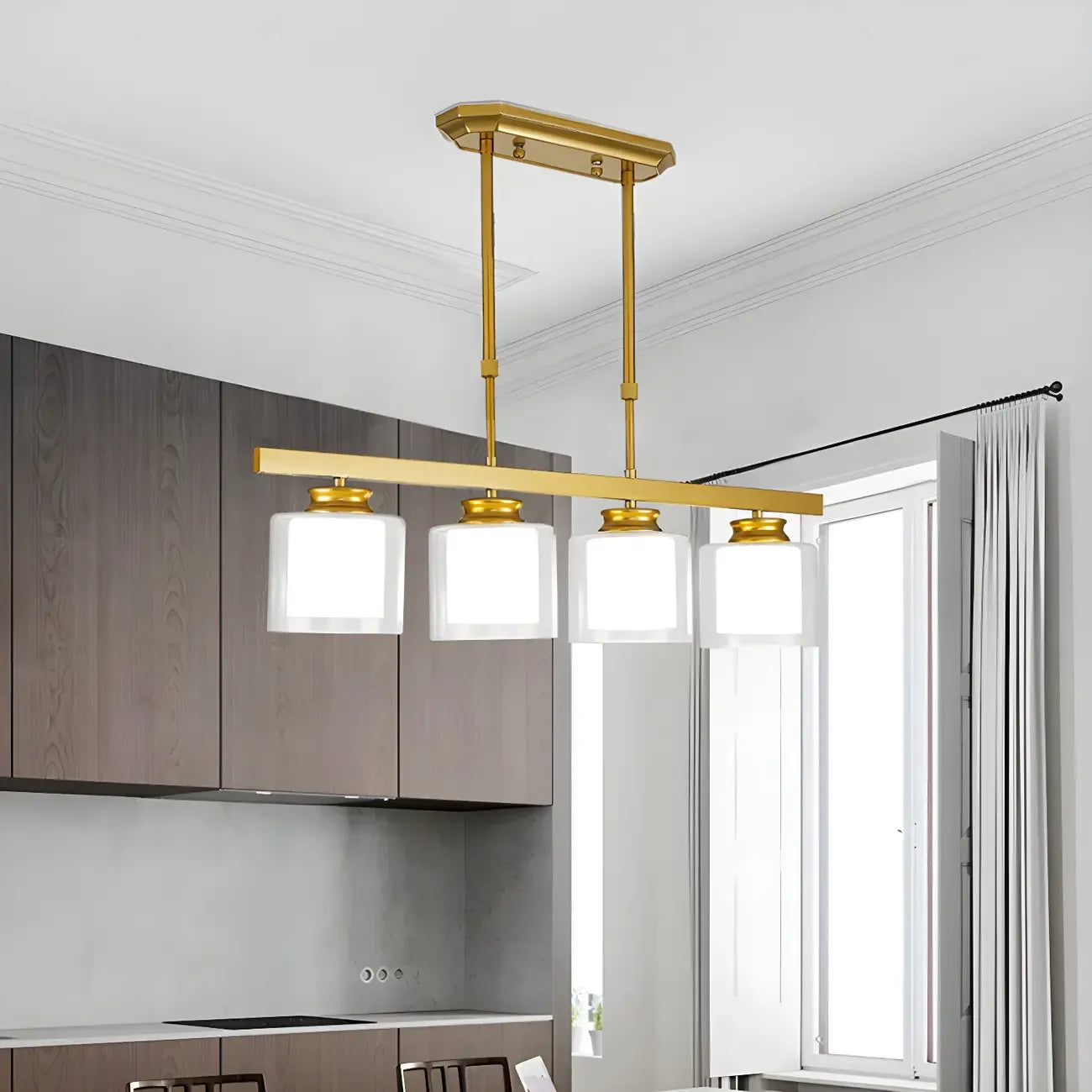 Suspension cylindrique moderne en verre pour îlot de cuisine