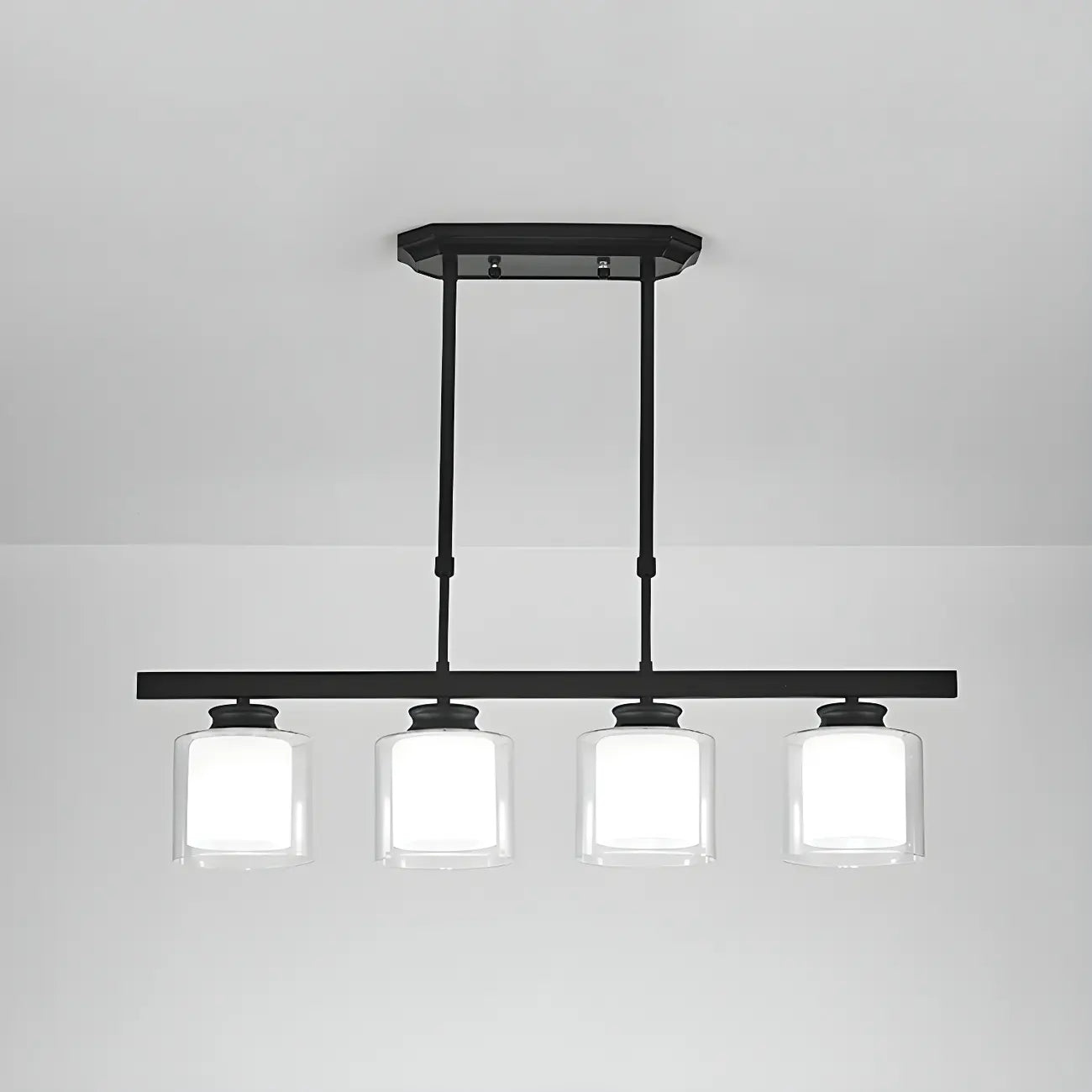 Suspension cylindrique moderne en verre pour îlot de cuisine