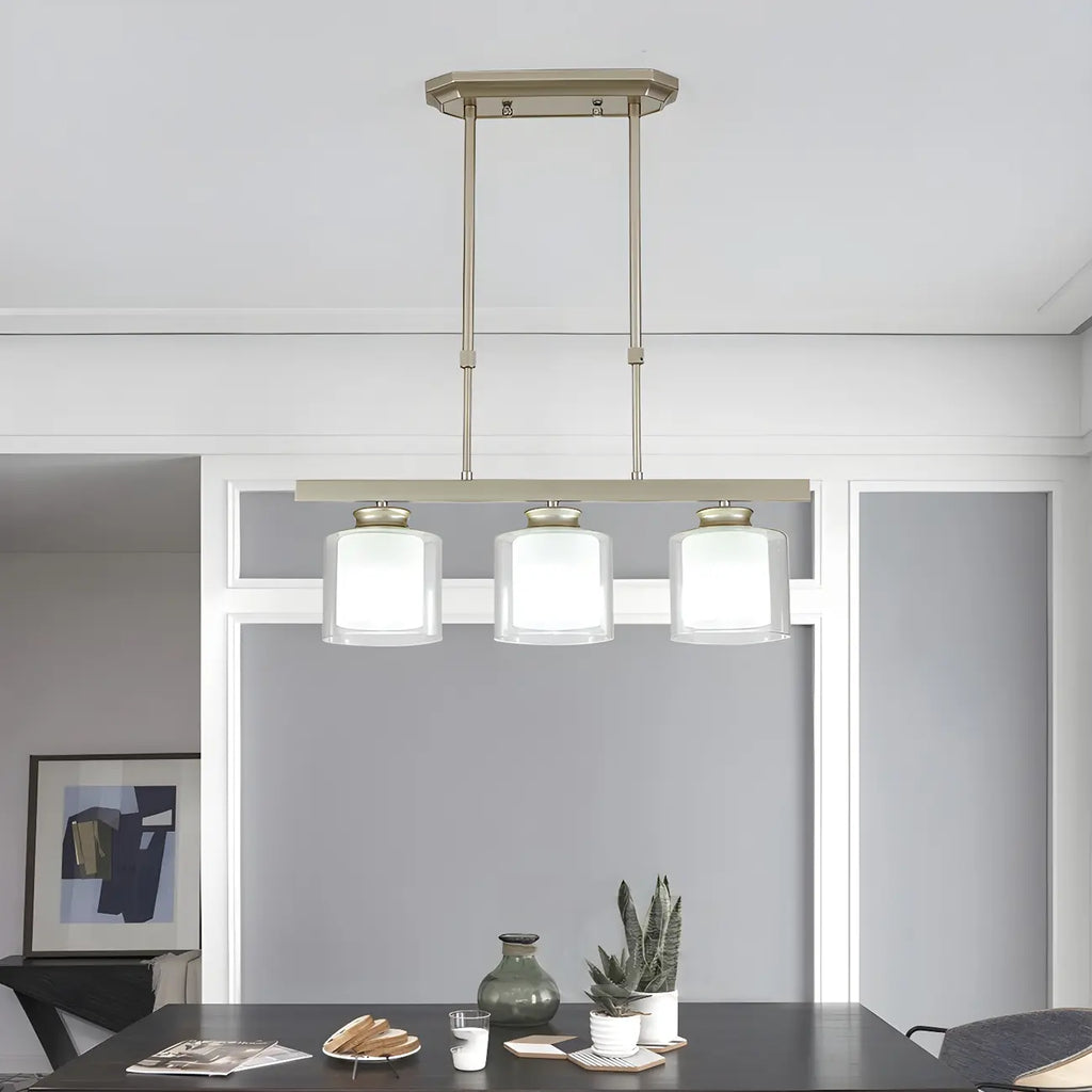 Suspension cylindrique moderne en verre pour îlot de cuisine