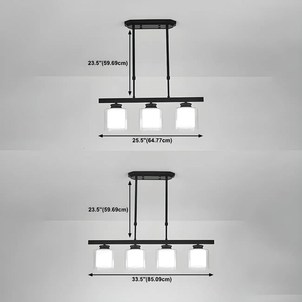 Suspension cylindrique moderne en verre pour îlot de cuisine