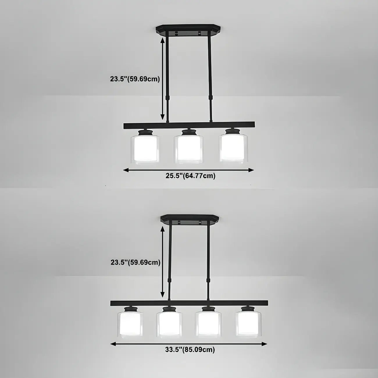 Suspension cylindrique moderne en verre pour îlot de cuisine