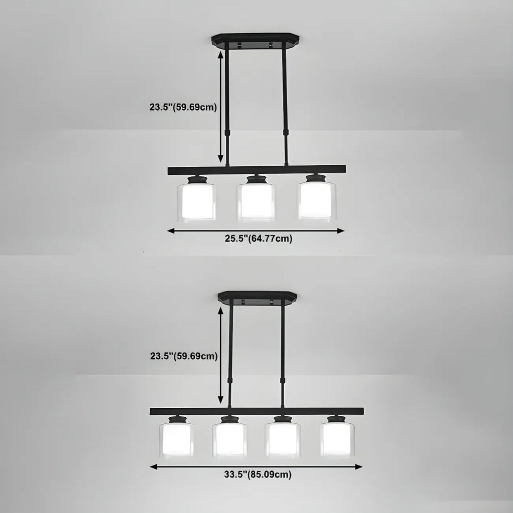 Suspension cylindrique moderne en verre pour îlot de cuisine