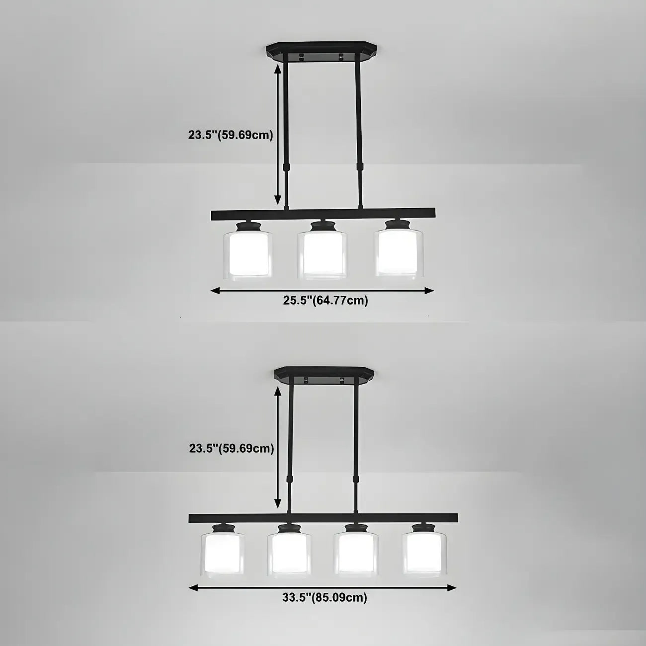 Suspension cylindrique moderne en verre pour îlot de cuisine