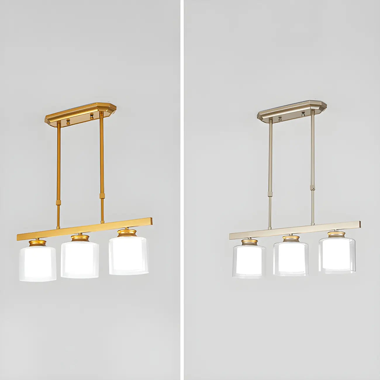 Suspension cylindrique moderne en verre pour îlot de cuisine