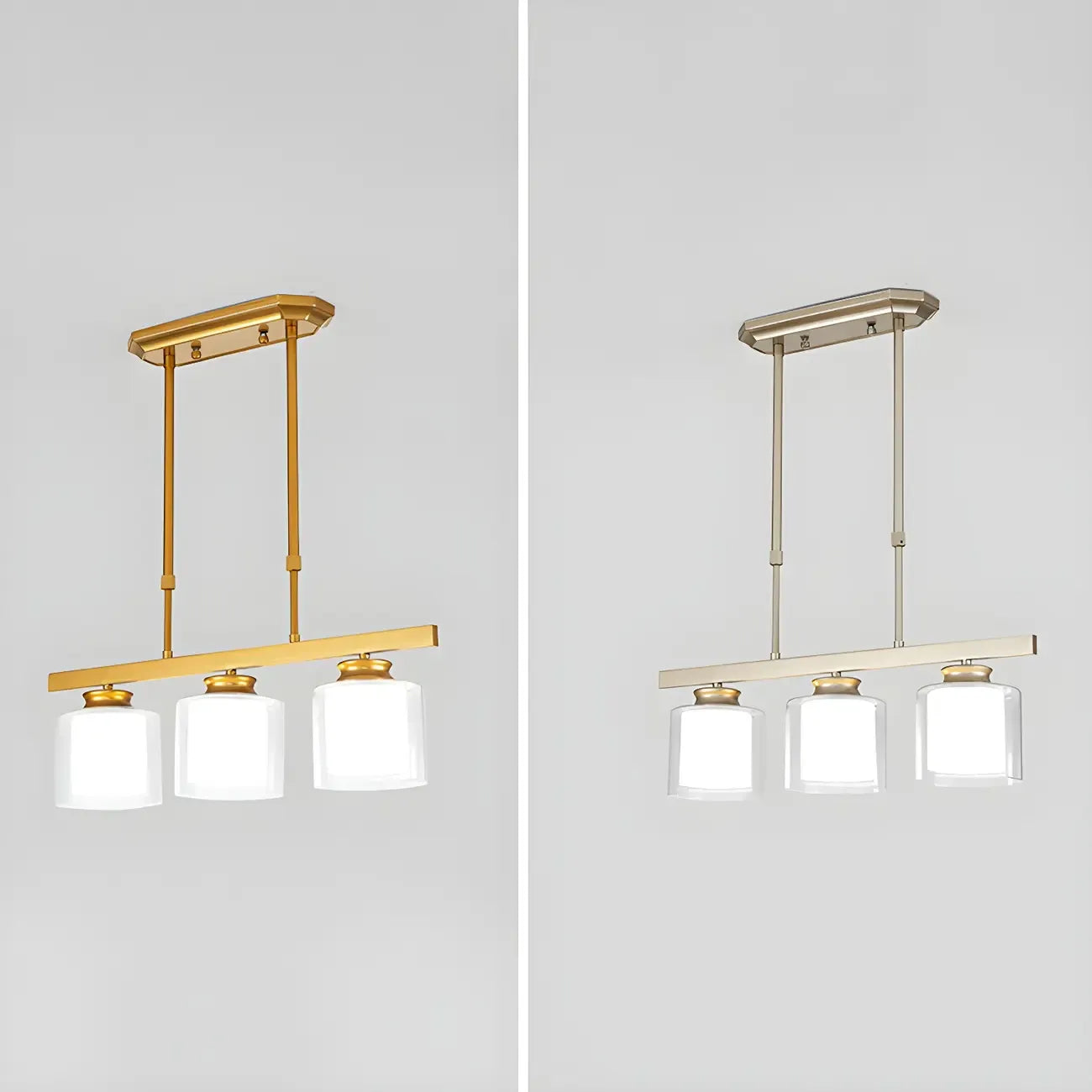 Suspension cylindrique moderne en verre pour îlot de cuisine