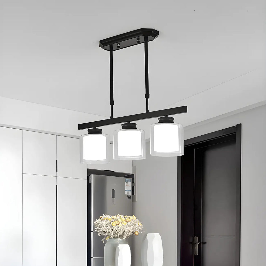 Suspension cylindrique moderne en verre pour îlot de cuisine