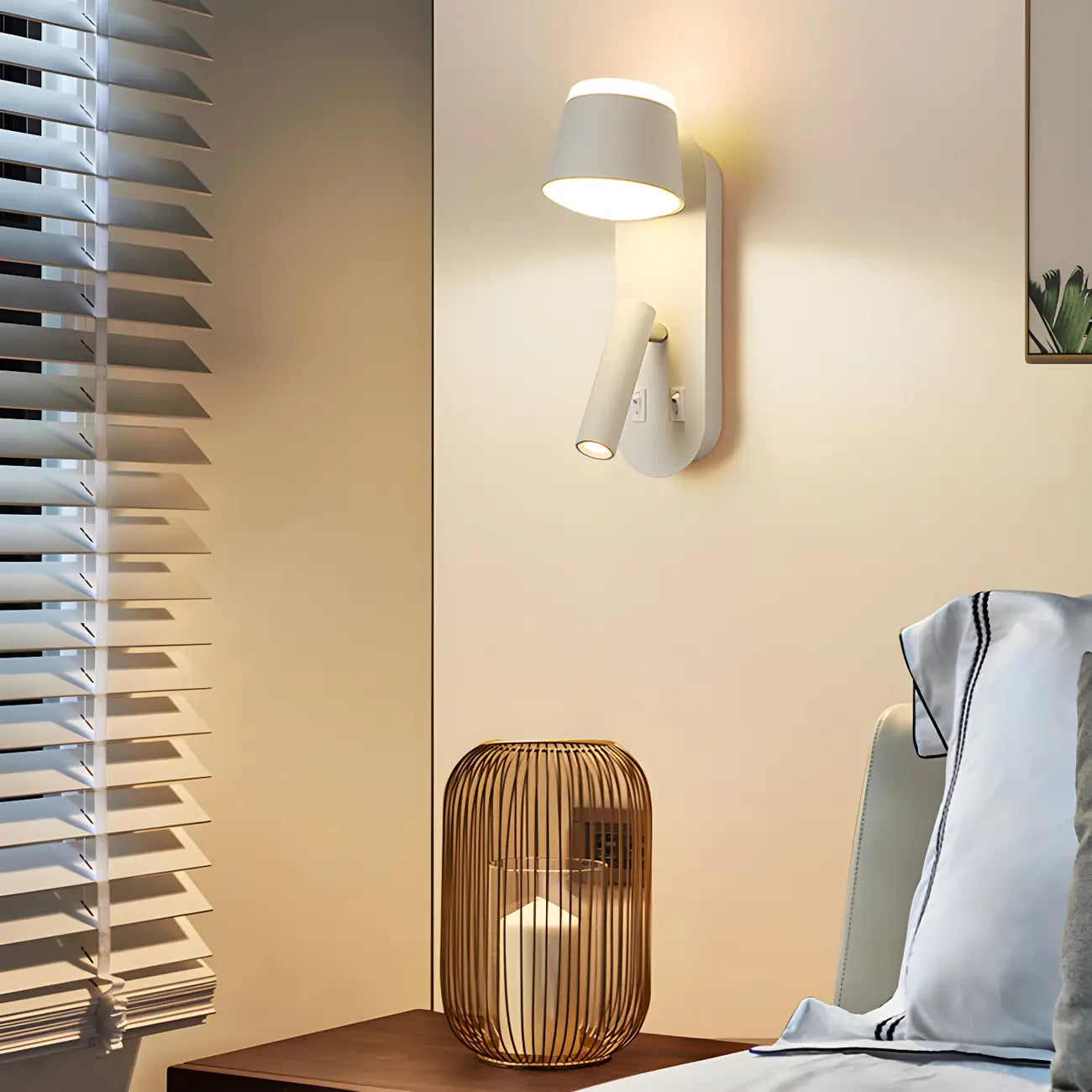 Applique murale moderne à 2 lumières LED avec port de chargement pour chambre à coucher