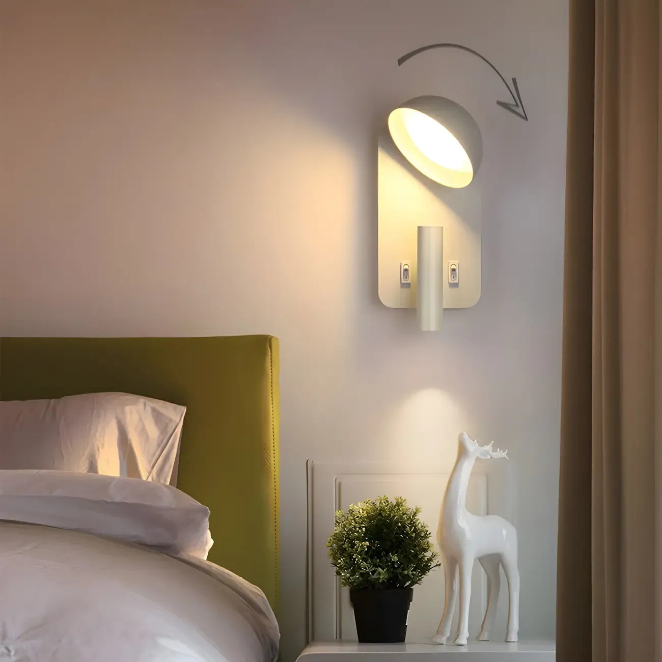 Applique murale moderne à 2 lumières LED avec port de chargement pour chambre à coucher
