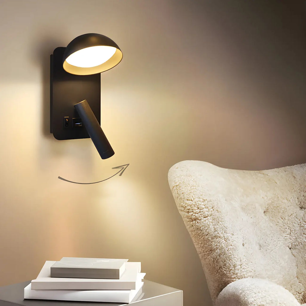 Applique murale moderne à 2 lumières LED avec port de chargement pour chambre à coucher