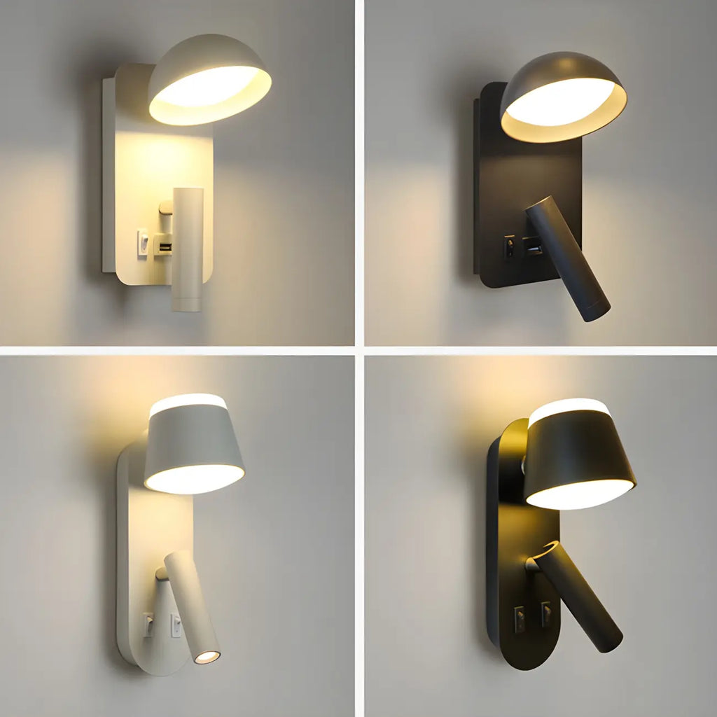 Applique murale moderne à 2 lumières LED avec port de chargement pour chambre à coucher
