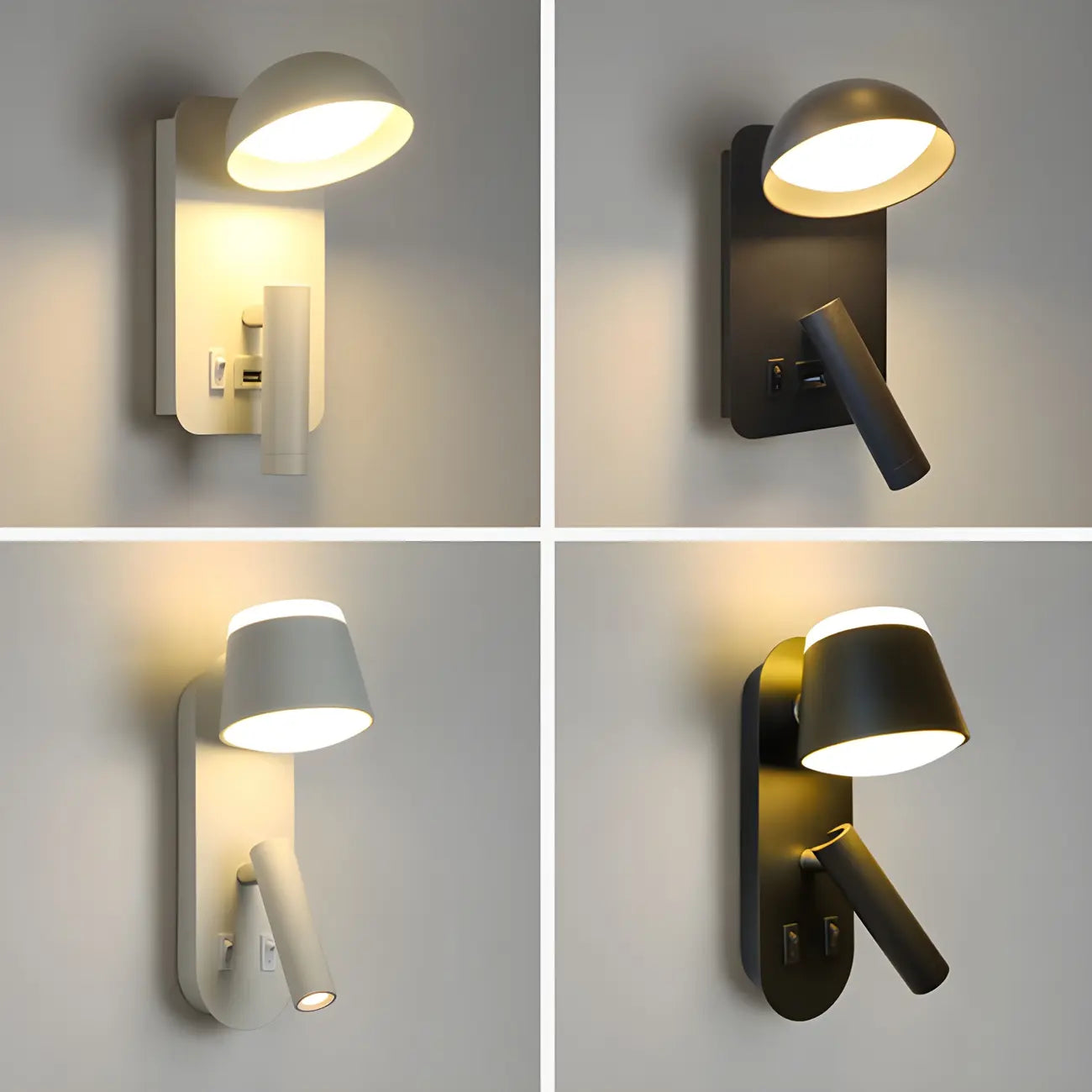 Applique murale moderne à 2 lumières LED avec port de chargement pour chambre à coucher
