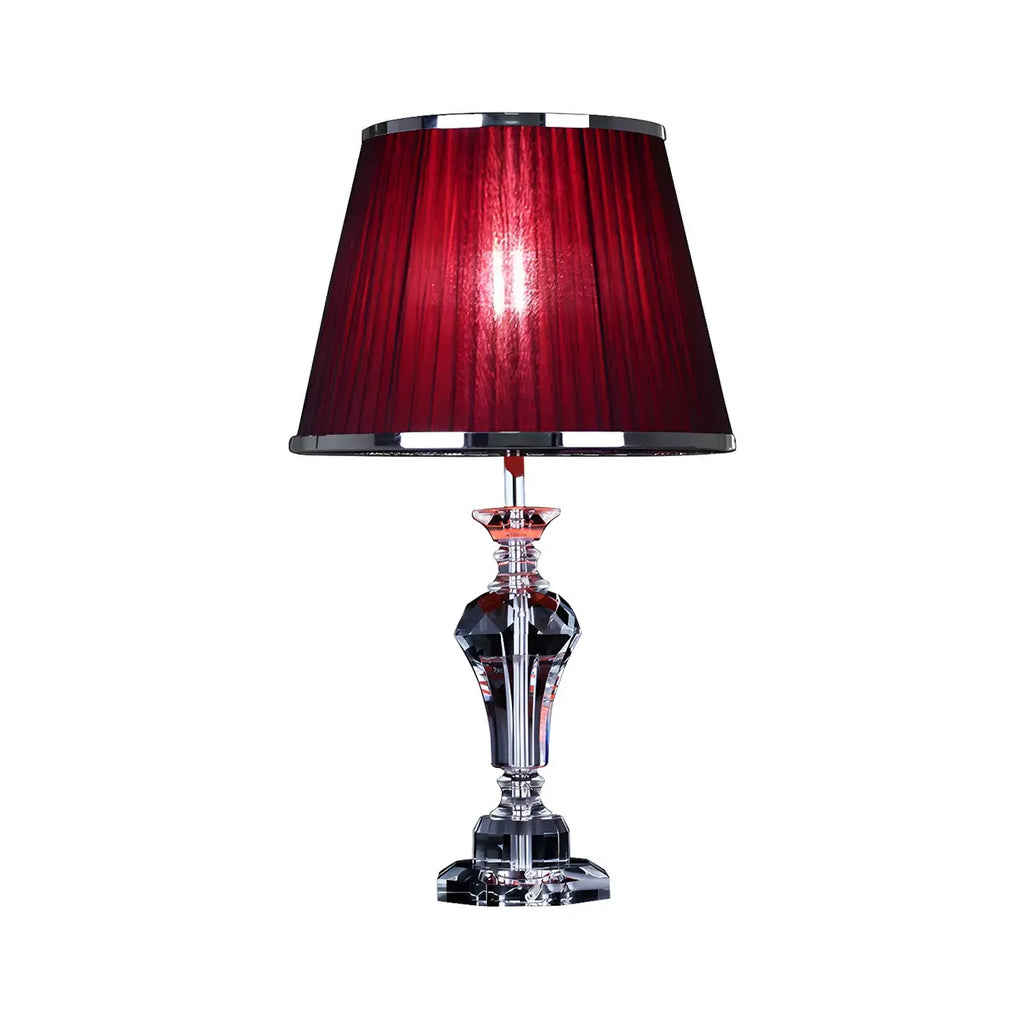 Lampe de table contemporaine en tissu rouge et pied en cristal