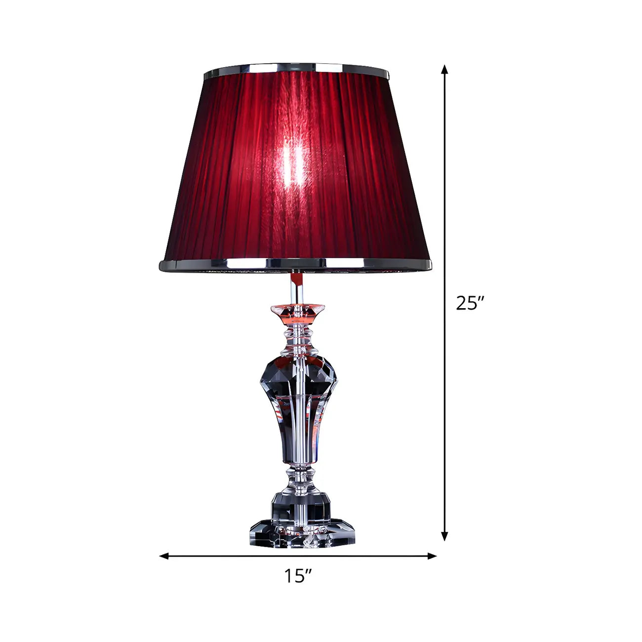 Lampe de table contemporaine en tissu rouge et pied en cristal