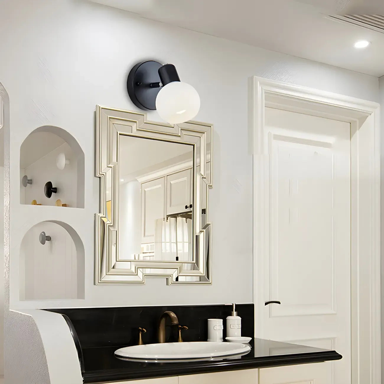Applique murale moderne en verre noir pour miroir de salle de bain