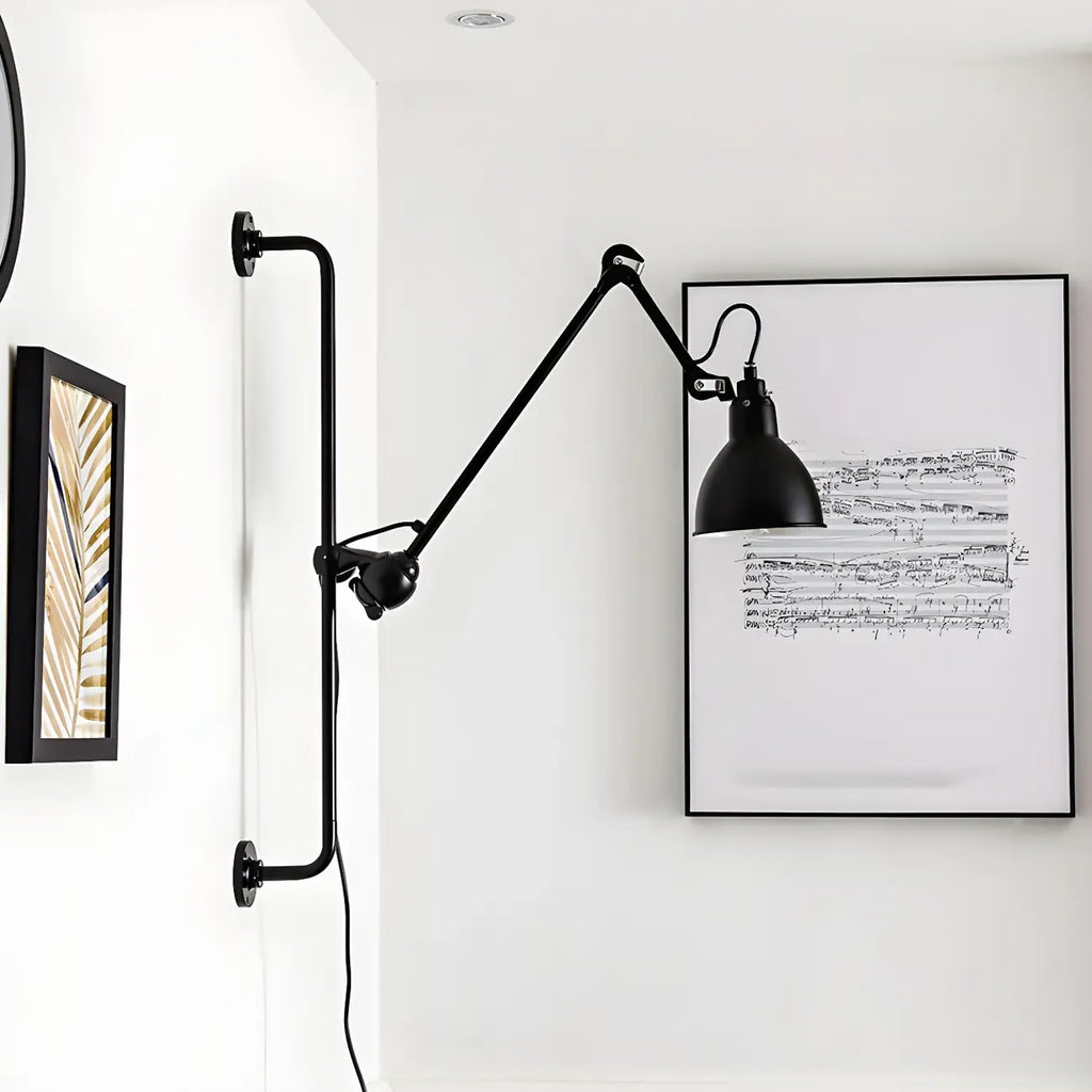 Applique murale à bras articulé en métal noir avec base en tréteau