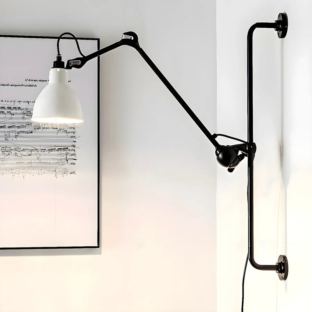 Applique murale à bras articulé en métal noir avec base en tréteau