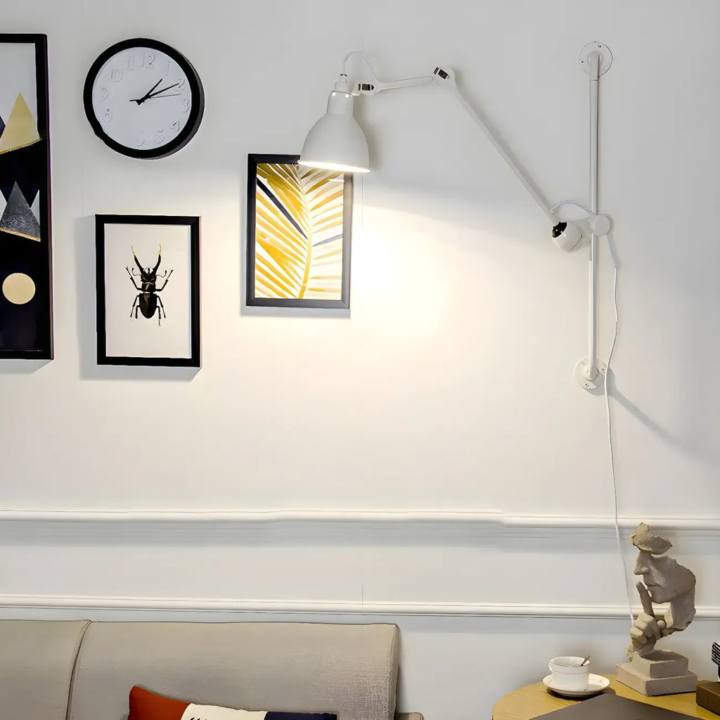 Applique murale à bras articulé en métal noir avec base en tréteau