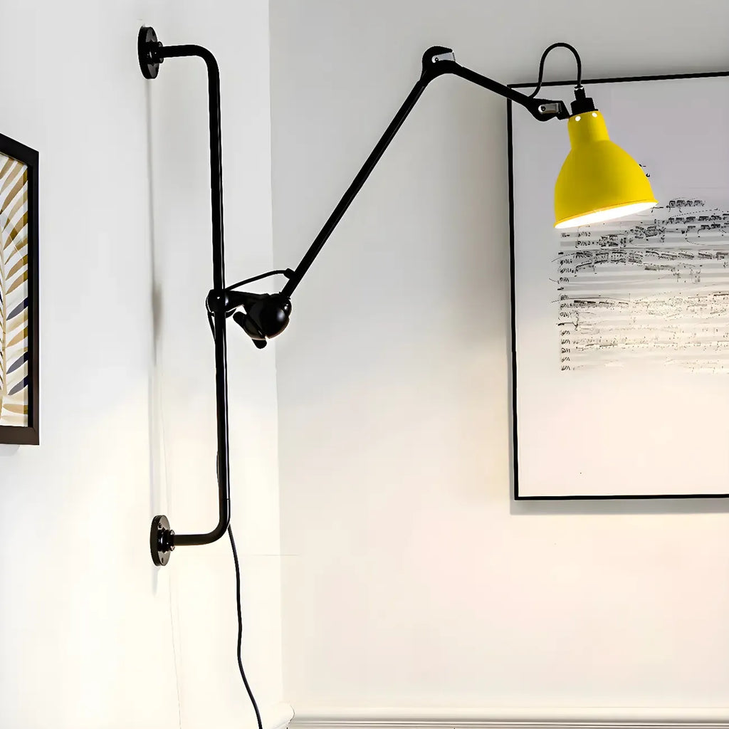 Applique murale à bras articulé en métal noir avec base en tréteau