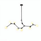 Lustre moderne à 8 lumières avec globe et branches noires, style îlot.