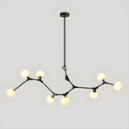 Lustre moderne à 8 lumières avec globe et branches noires, style îlot.