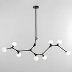 Lustre moderne à 8 lumières avec globe et branches noires, style îlot.