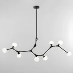 Lustre moderne à 8 lumières avec globe et branches noires, style îlot.