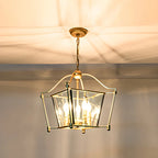 Lustre de cuisine carré en verre doré réglable avec bougie intégrée