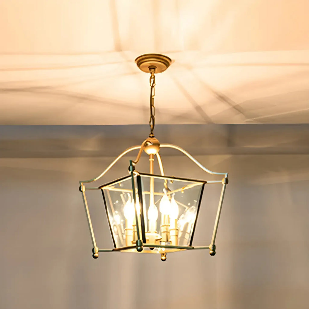 Lustre de cuisine carré en verre doré réglable avec bougie intégrée