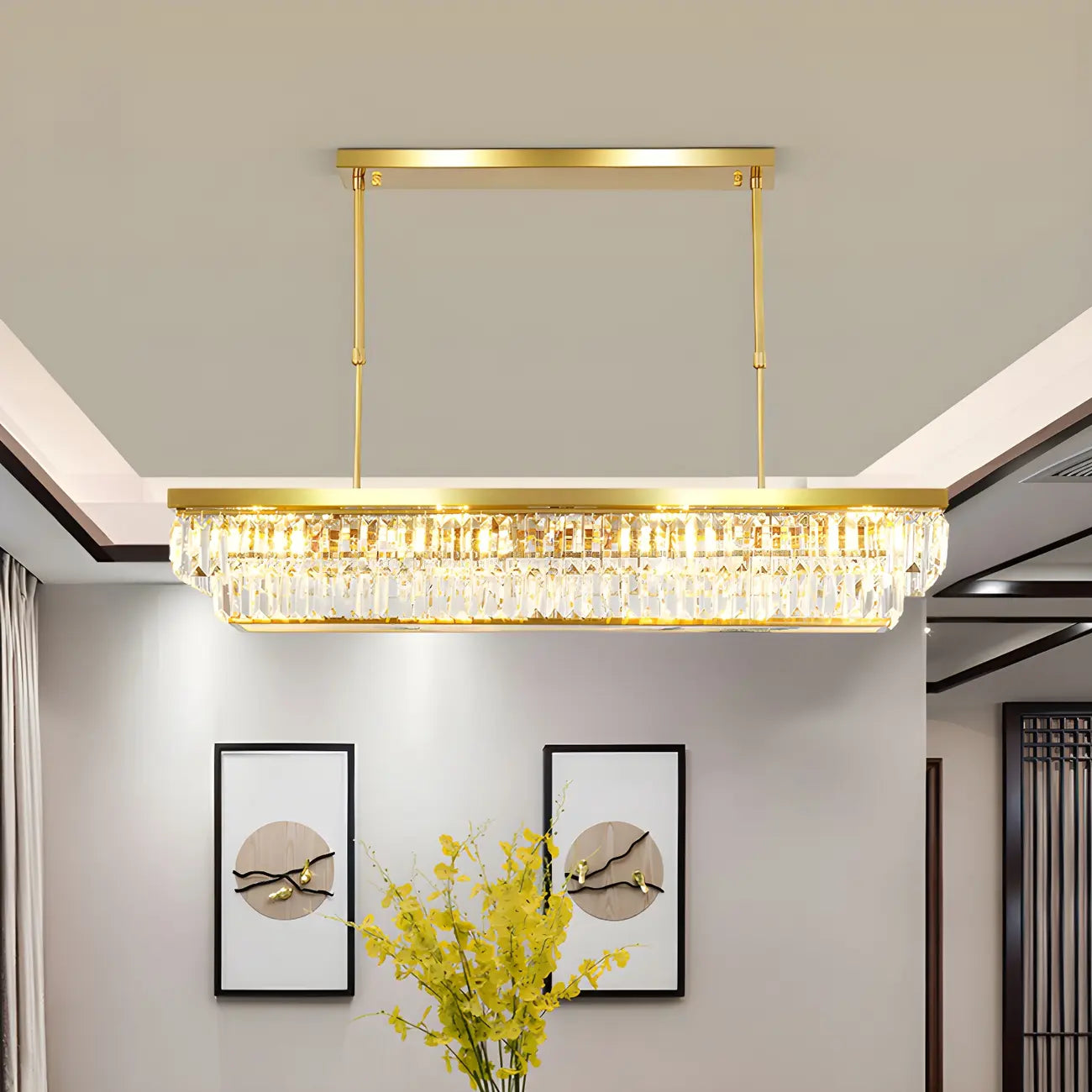 Suspension moderne réglable en cristal doré