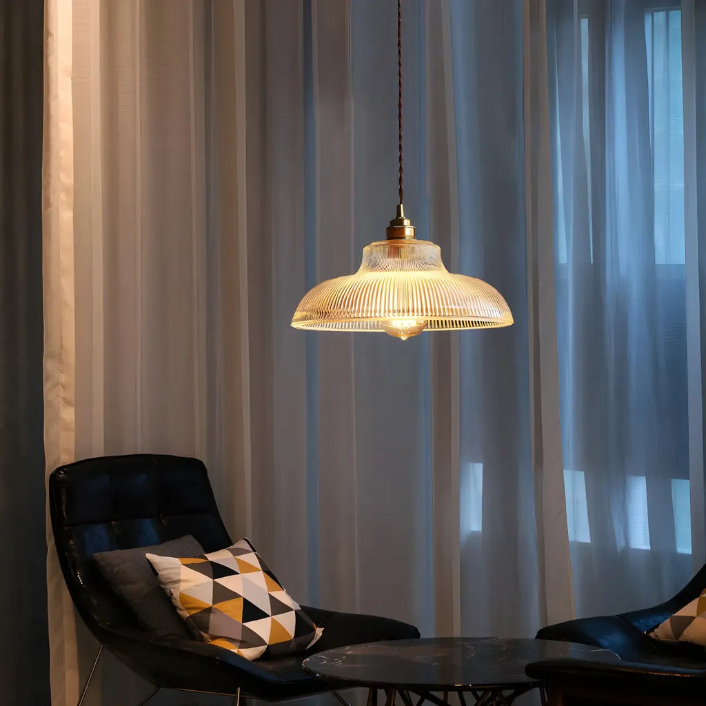 Suspension industrielle réglable en verre côtelé et laiton