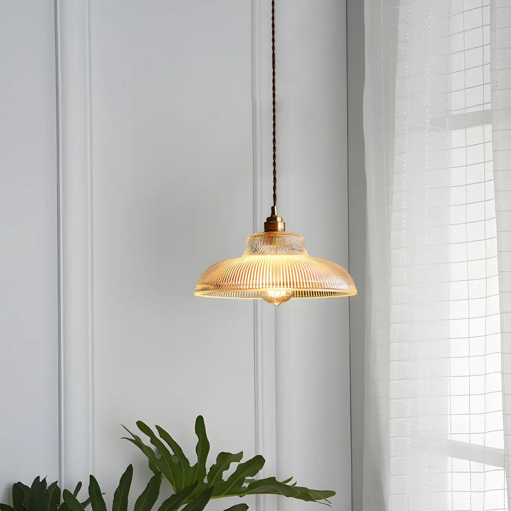 Suspension industrielle réglable en verre côtelé et laiton