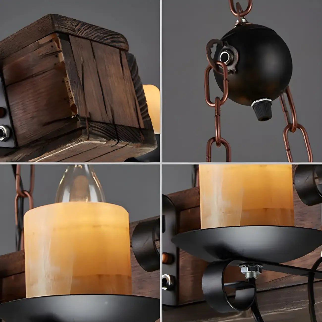 Suspension de cuisine industrielle en bois brun à 8 lumières