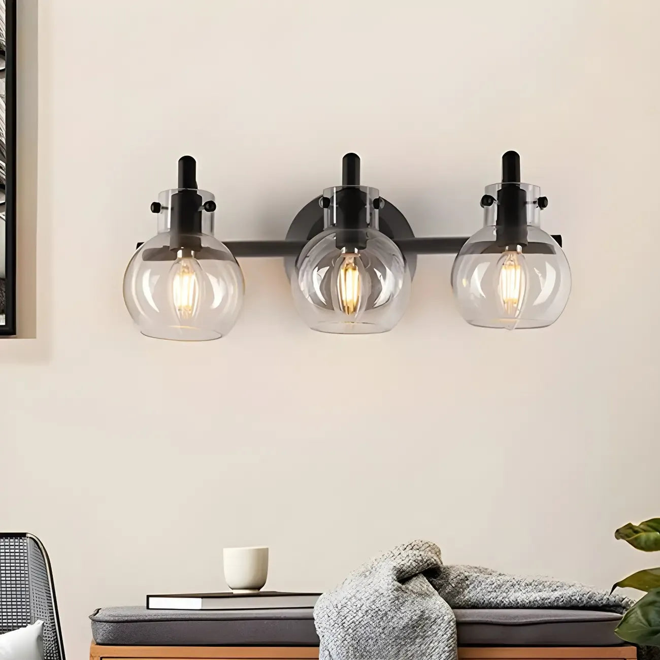 Applique murale moderne en verre noir sphérique pour salle de bain