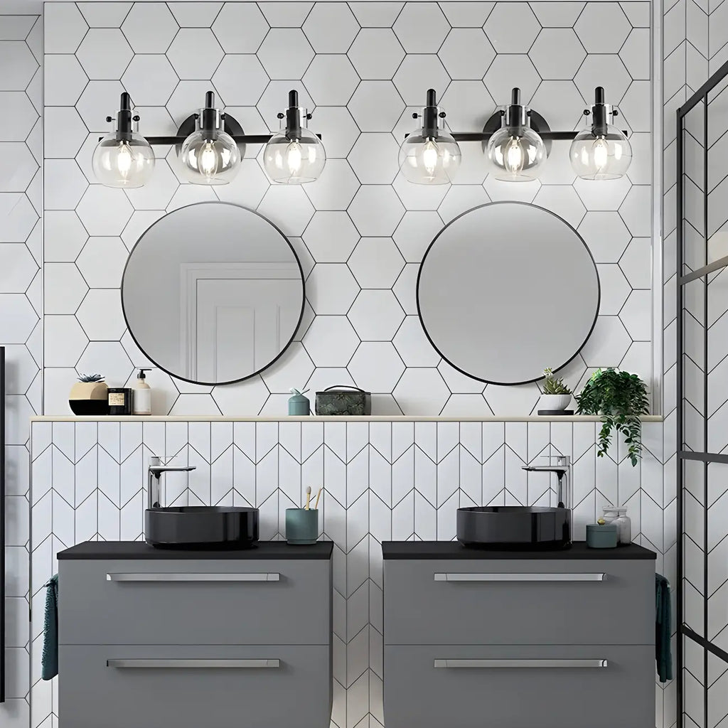 Applique murale moderne en verre noir sphérique pour salle de bain