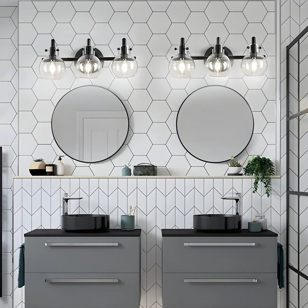 Applique murale moderne en verre noir sphérique pour salle de bain