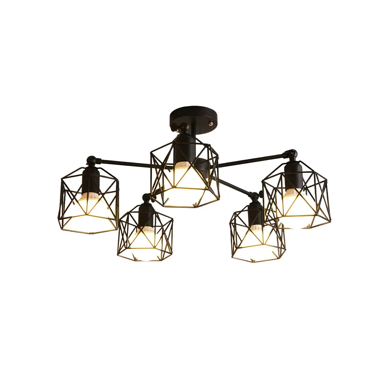 Plafonnier semi-encastré industriel en métal noir, 3/5 lumières