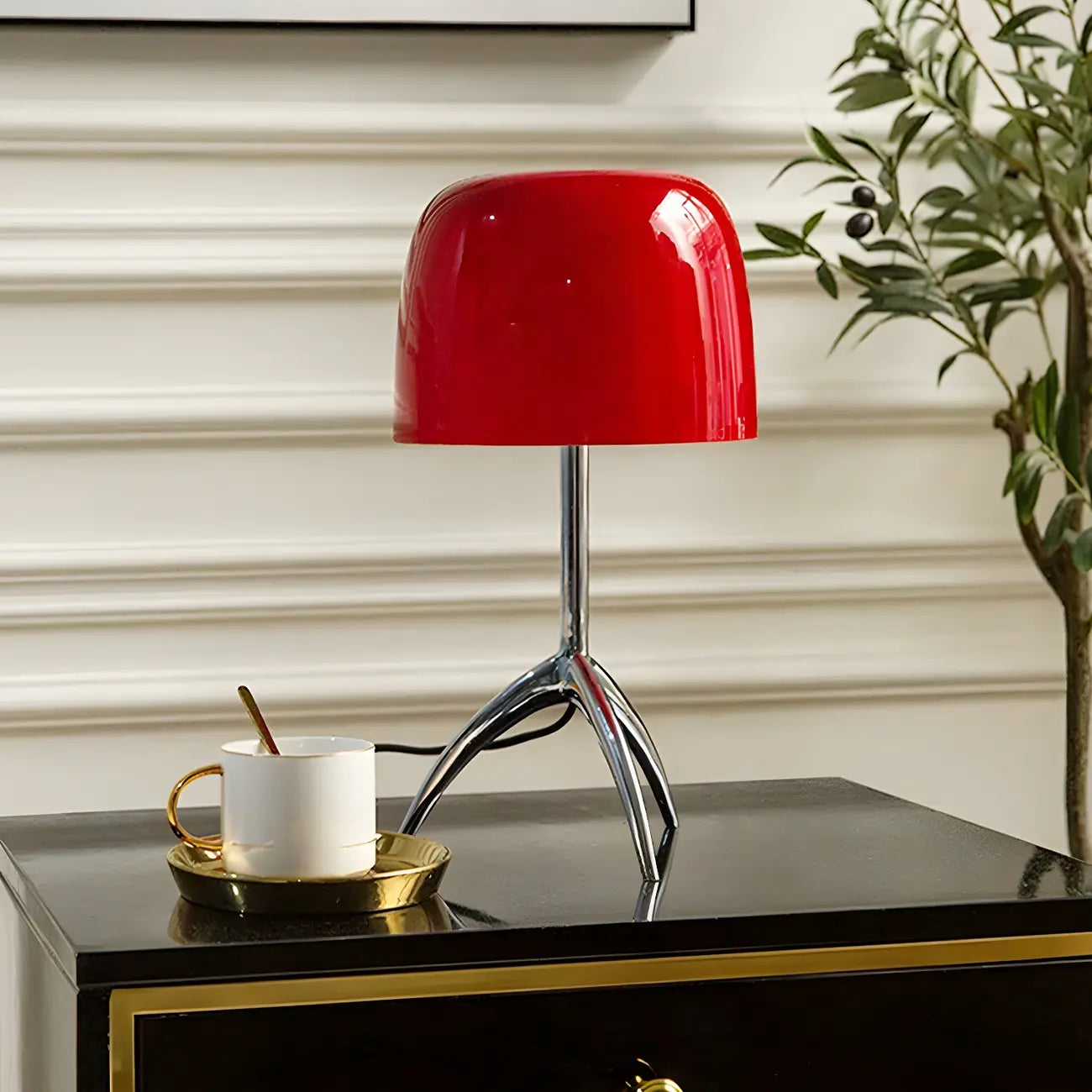 Lampe de table tripode nordique moderne en argent et verre, avec pied en métal