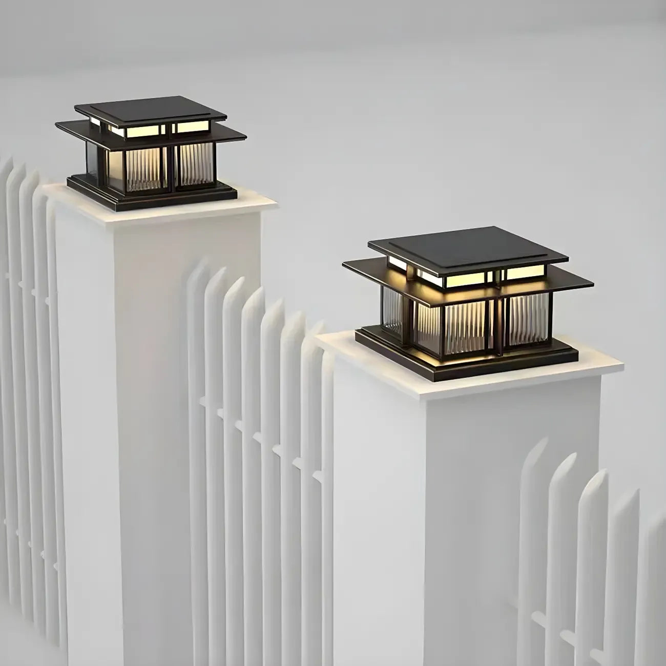 Lampadaires solaires extérieurs à plusieurs niveaux en métal noir rayé