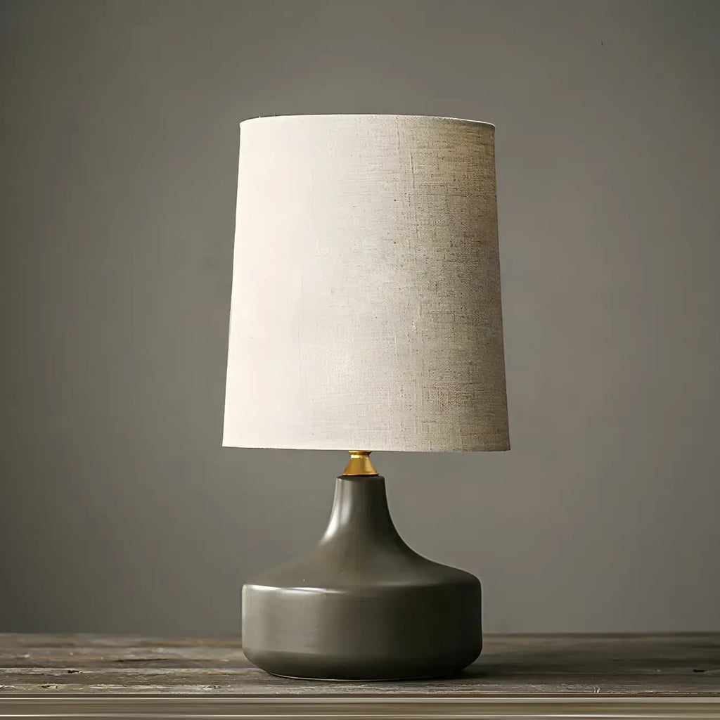 Lampe de chevet moderne en céramique en forme de tonneau avec abat-jour en lin