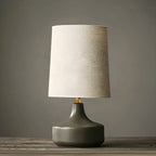 Lampe de chevet moderne en céramique en forme de tonneau avec abat-jour en lin